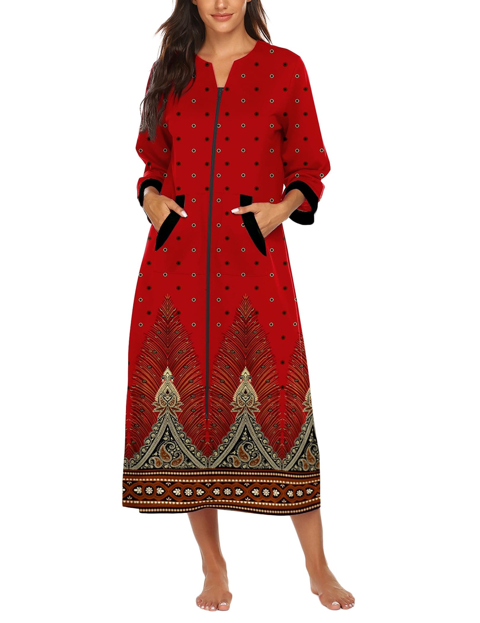 Ekouaer Women's Full Length Zipper Robe Sleepwear