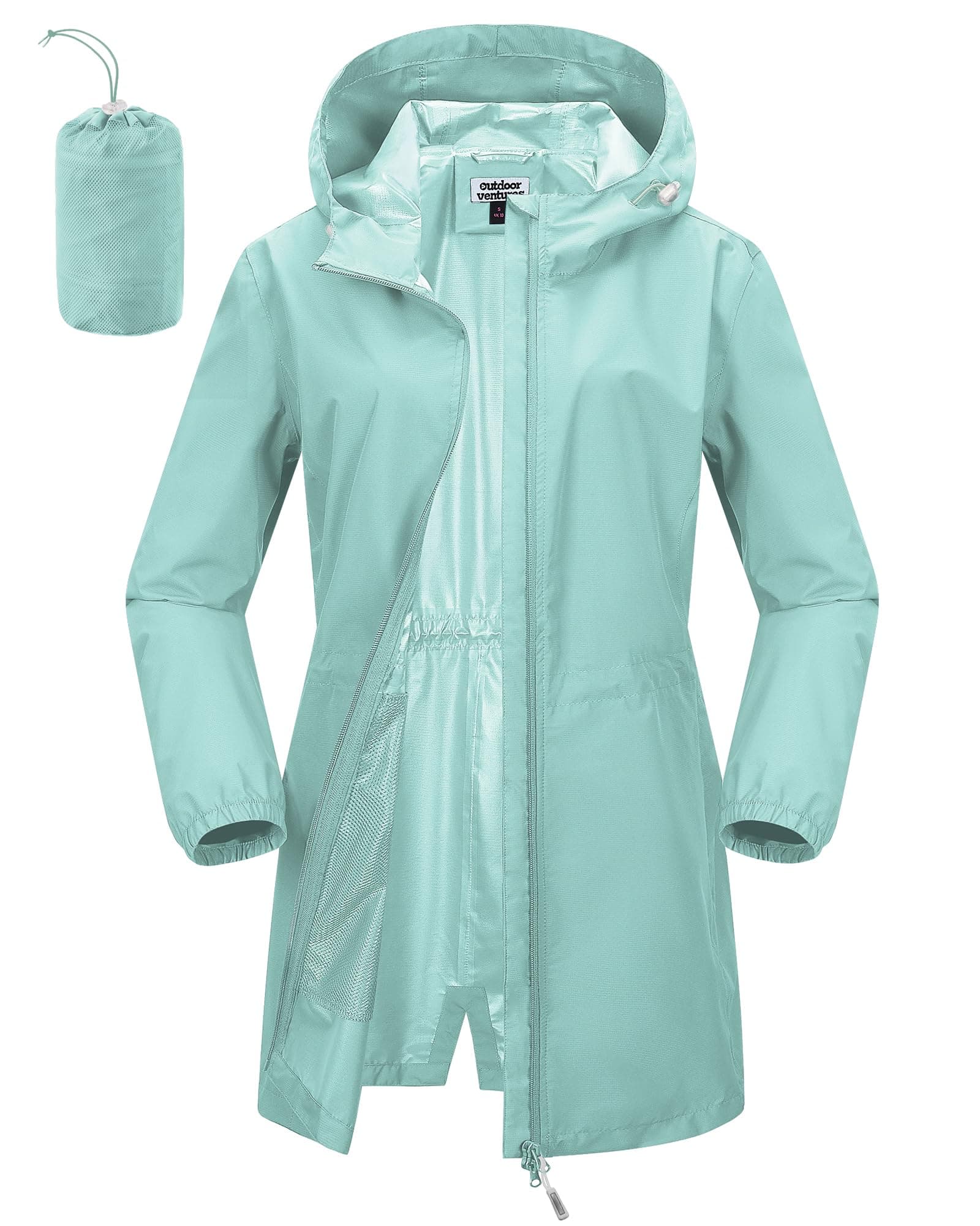 Women's Outdoor Waterproof Long Rain Coat With Hood Windproof Jacket