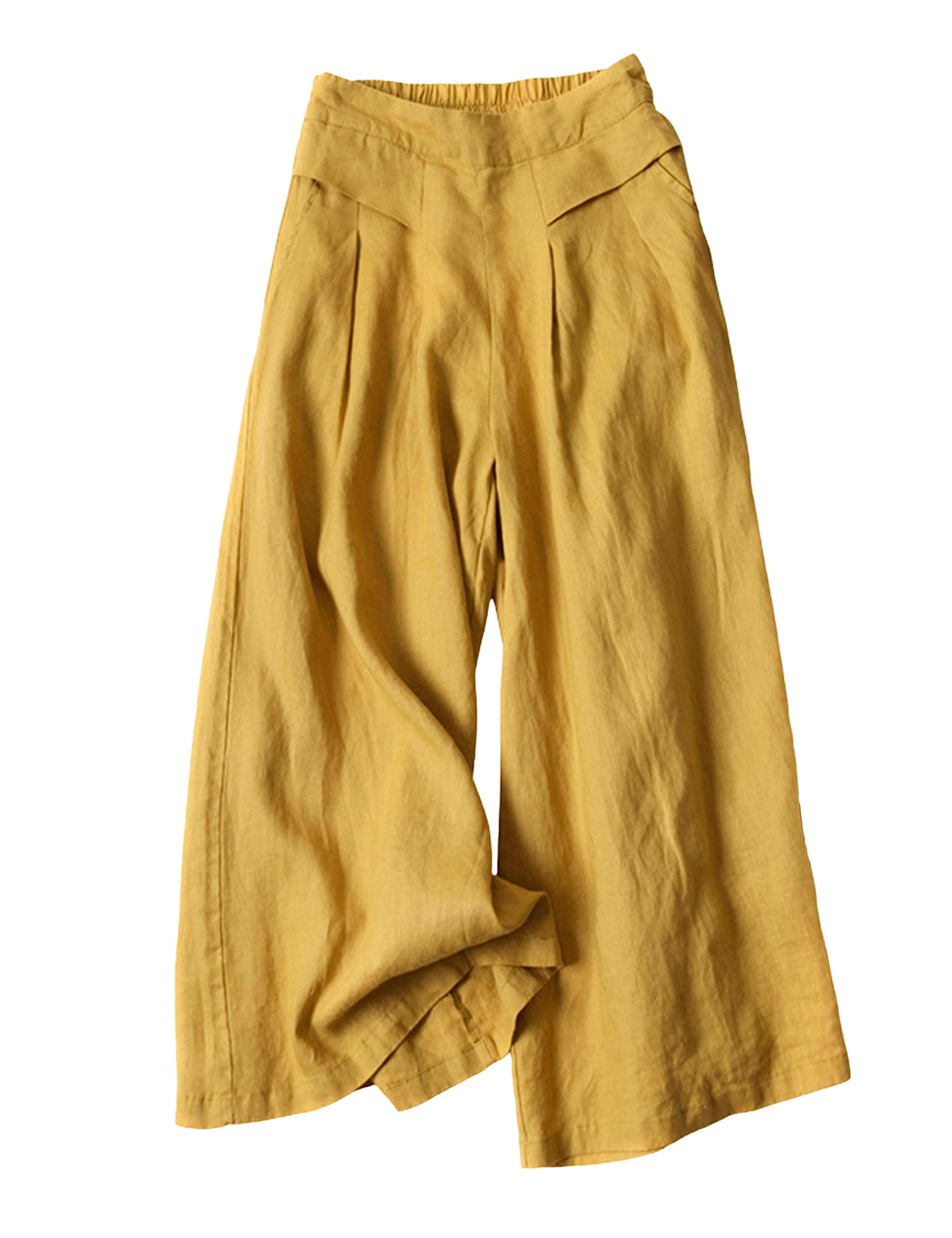 Bianstore Women's Culottes Wide Leg Pants with Pockets Elastic Waist