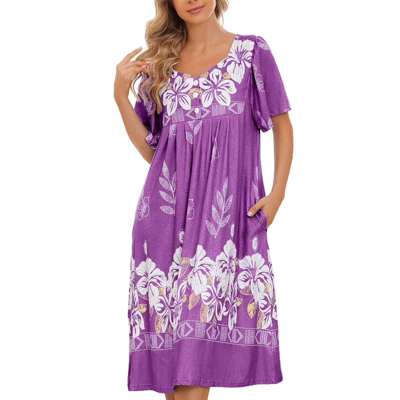 Women's Short Sleeve House Dress with Pockets