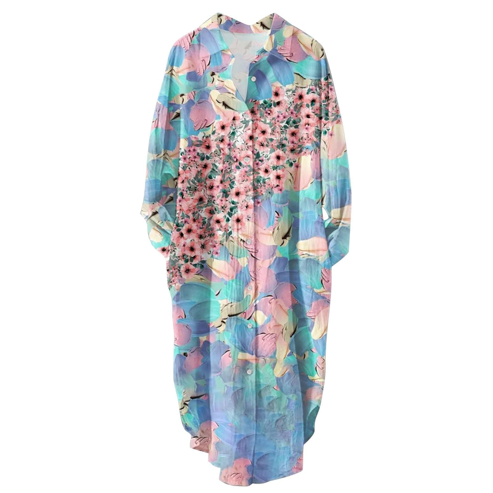 Women's Button Down Long Sleeve House Dress with Pockets - 2024 Fall Collection