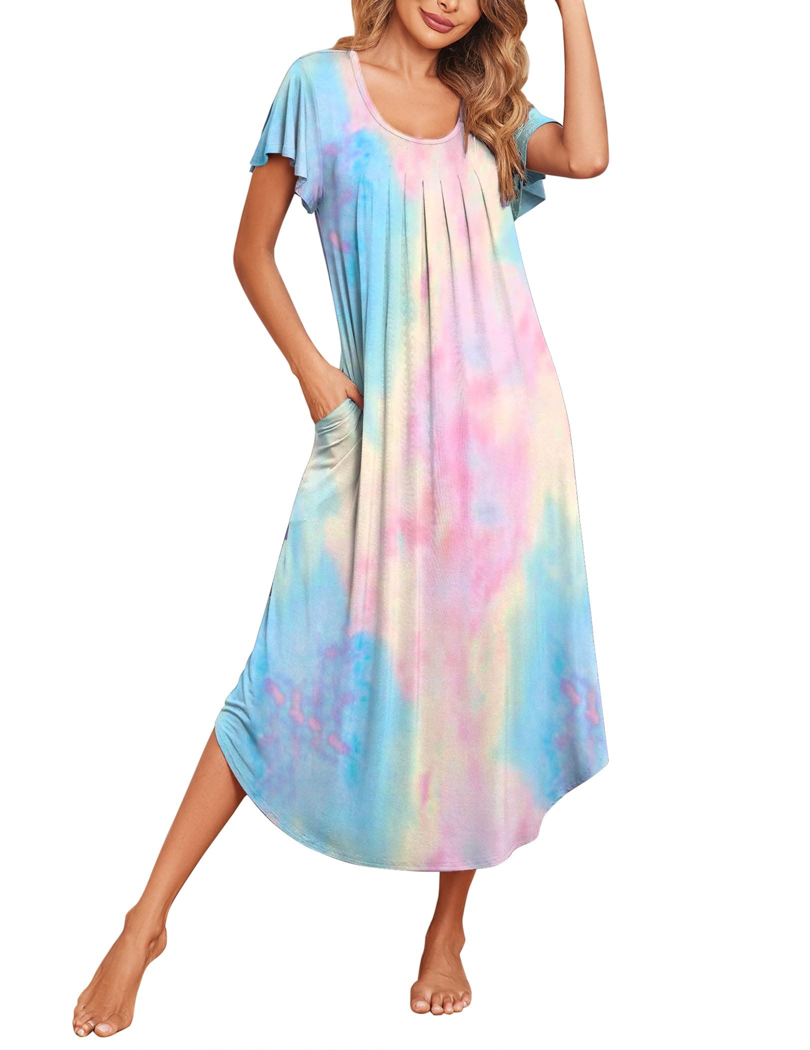 Ekouaer Soft Flare Sleeve Sleepshirt M-3XL