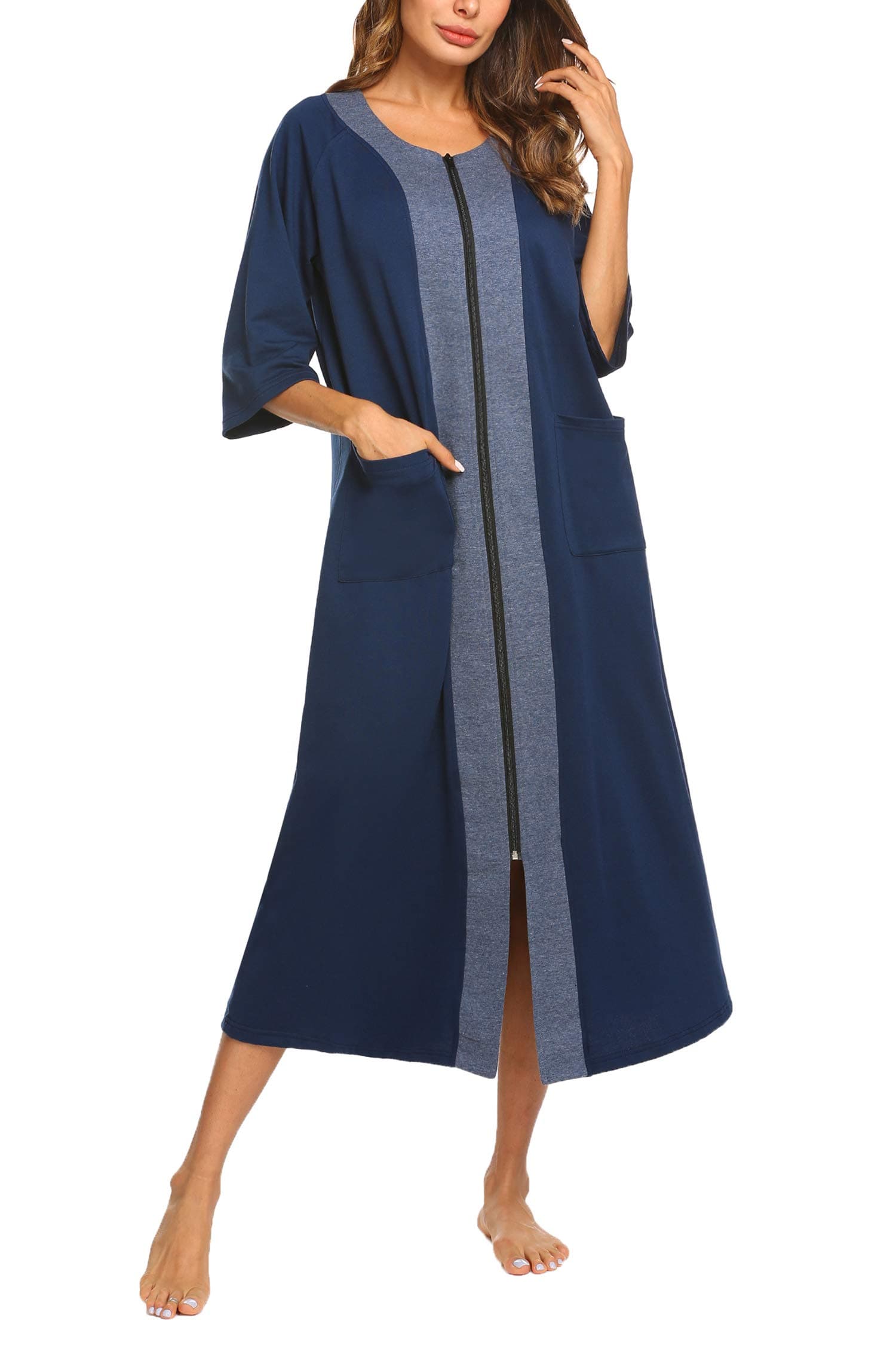 Ekouaer Women's Zipper Robe Long Nightgown