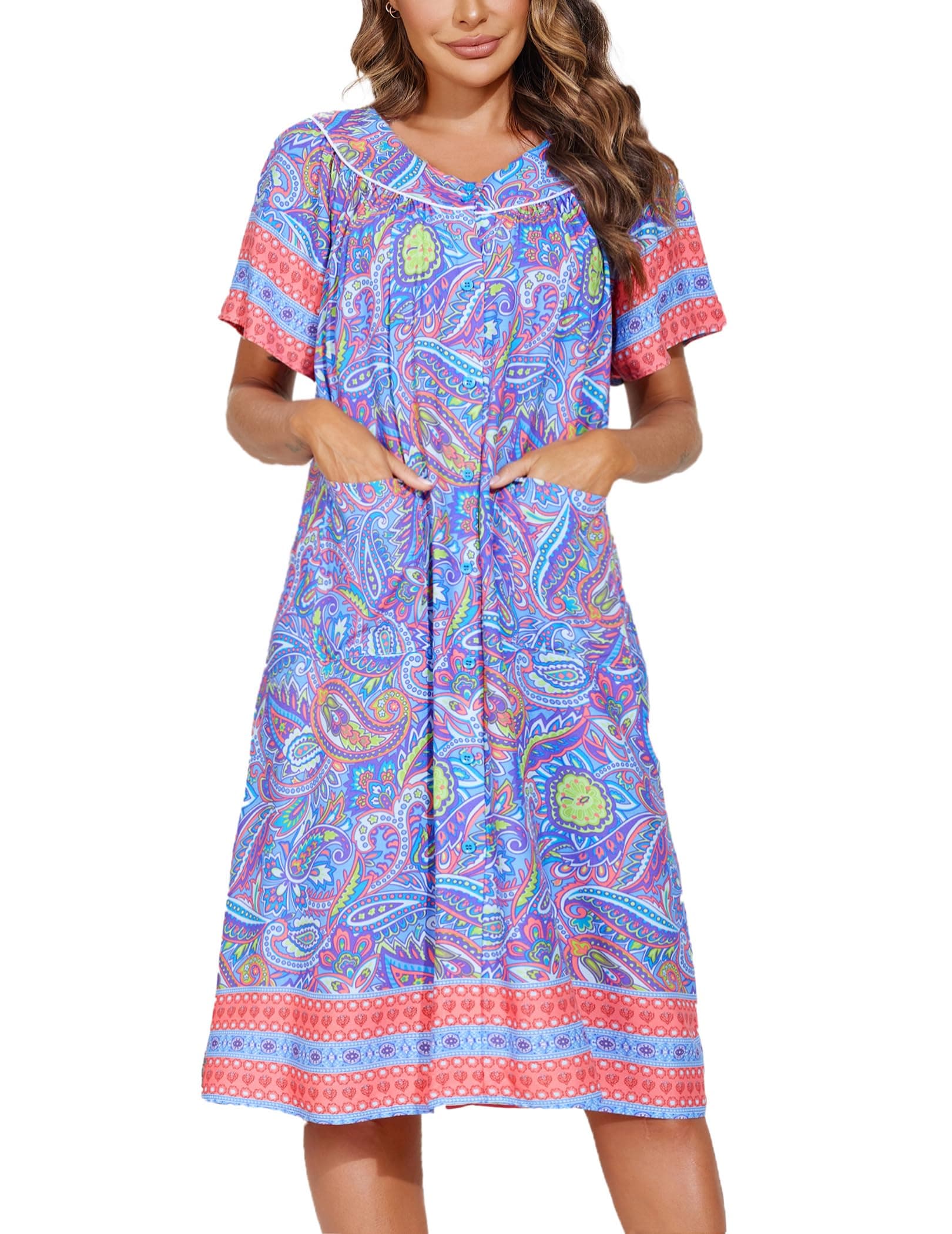 Refined title: Ekouaer Women's Short Sleeve Floral House Dress